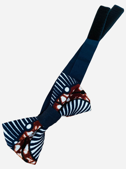 Nœud papillon en wax bleu marine, noir et blanc  cousu main